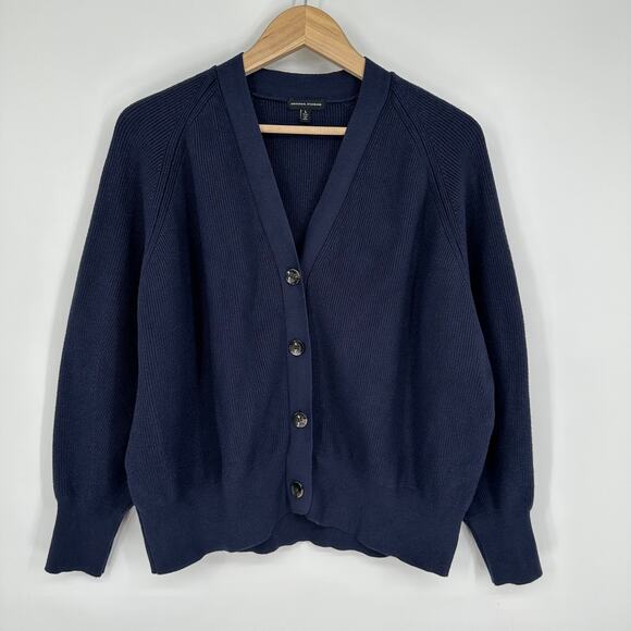 Universal Standard Better-Than-Wool Cardigan V-Neck Sweater, Midnight Blue - Picture 1 of 12
